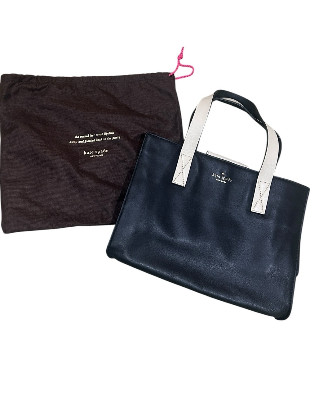 kate spade New York Black Leather Cream Handles shoulder bag magnetic closure